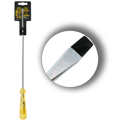 CHAVE DE FENDA ACO CROMO VANADIO COM PONTA IMANTADA + CABO TRANSLUCIDO PRO AMARELO 10''X5MM UND