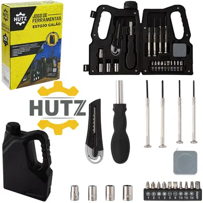 KIT FERRAMENTA COM ESTILETE + TRENA E ACESSORIOS HUTZ 21 PECAS NO ESTOJO GALAO FRM