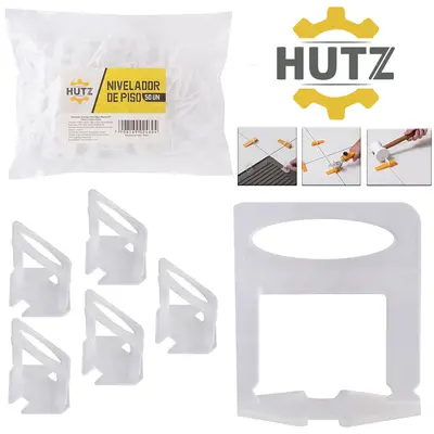NIVELADOR DE PISO PORCELANATO DE PLASTICO HUTZ COM 50 PECAS 3,5X3,5X3CM