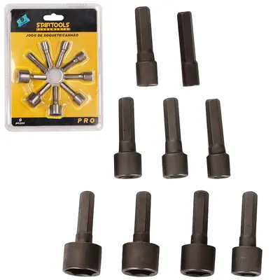 JOGO CANHAO / SOQUETE SEXTAVADO PRO COM 9 PECAS 5/6/7/8/9/10/11/12/13MM
