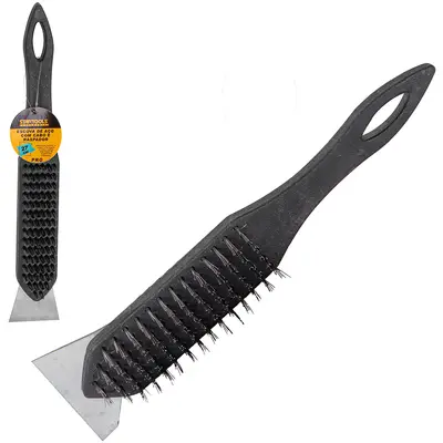 ESCOVA DE ACO COM RASPADOR E CABO PLASTICO PRO 27X5CM