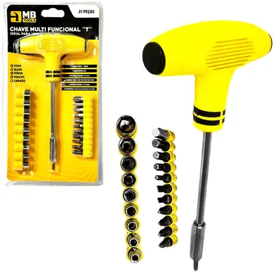 CHAVE TIPO T COM 10 BITS + 9 CANHAO / SOQUETE E ADAPTADOR MB TOOLS
