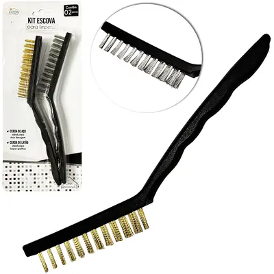 ESCOVA DE ACO CABO PLASTICO COM 2 PECAS 21CM