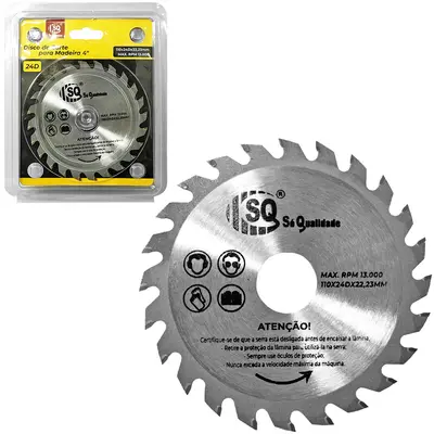 DISCO DE CORTE PARA MADEIRA 24 DENTES 4'' 110MM COM ANEL ADAPTADOR