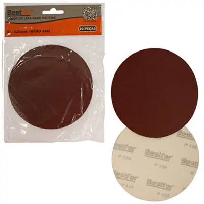 DISCO DE LIXA COM BASE VELCRO 125MM 5'' GRAO 120 10 PECAS NA SOLAPA