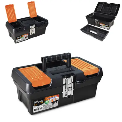MALETA DE PLASTICO FERRAMENTA COM BANDEJA + TRAVA DE METAL STONE PRO 13'' 32,5X19,5X13,5CM