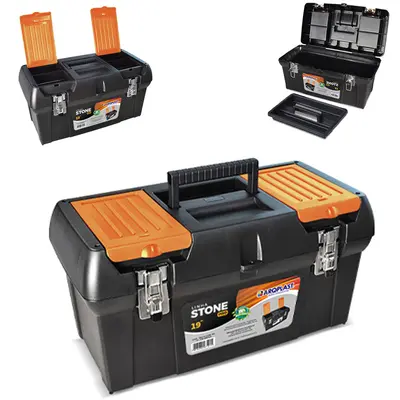 MALETA DE PLASTICO FERRAMENTA COM BANDEJA + TRAVA DE METAL STONE PRO 19'' 50X26,5X25CM