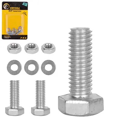 KIT PARAFUSO DE ACO 24MM COM PORCA + ARRUELA PRO 9 PECAS