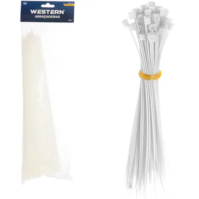ABRACADEIRA DE NYLON BRANCO COM 100 PECAS 4,8X300MM NA SOLAPA
