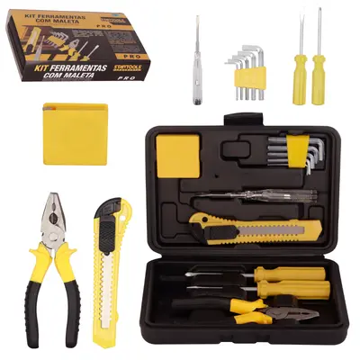 KIT FERRAMENTA COM ESTILETE + ALICATE E ACESSORIOS PRO 12 PECAS NA MALETA FRM