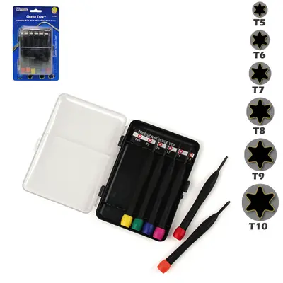 JOGO DE CHAVE DE PRECISAO TORX COM 6 PECAS + ESTOJO NA CARTELA