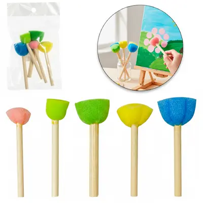 PINCEL BATEDOR DE ESPUMA PARA PINTURA CABO MADEIRA COM 5 PECAS 5 / 4 / 3 / 2 / 1,5CM DE Ø