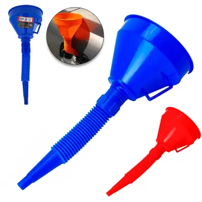 FUNIL DE PLASTICO MULTIUSO COM BICO FLEXIVEL + PENEIRA 34X14,5CM DE Ø