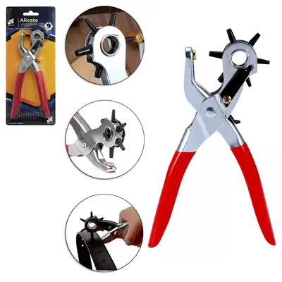 ALICATE FURADOR / VAZADOR 9'' COM CABECA GIRATORIA E 6 FURADORE / VAZADORES VERMELHO