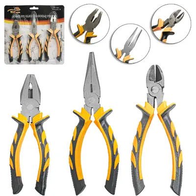 KIT DE ALICATE UNIVERSAL / BICO MEIA CANA RETO / CORTE DIAGONAL 6'' CABO EMBORRACHADO AMARELO / PRETO TOP CASA