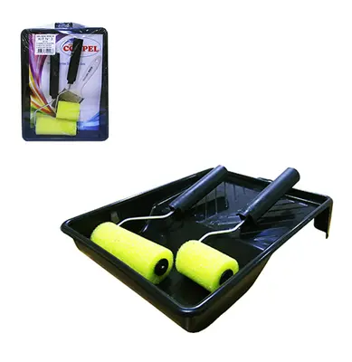 KIT BANDEJA DE PINTURA COM ROLO DE ESPUMA CABO METAL/PLASTICO COM 2 PECAS 9 E 5CM
