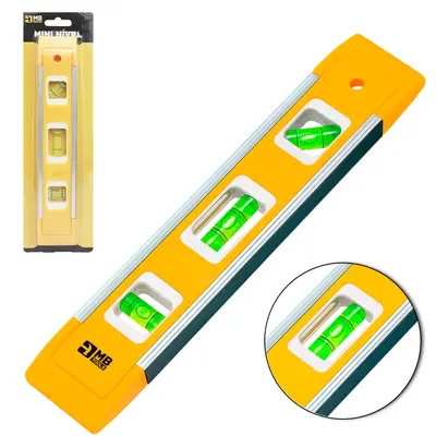 MINI NIVEL DE PLASTICO MAGNETICO AMARELO COM 3 BOLHAS 9'' 23CM MB TOOLS