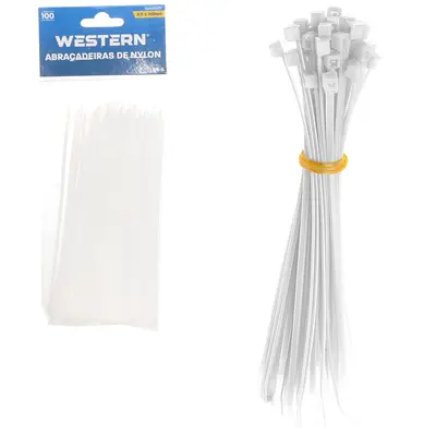 ABRACADEIRA DE NYLON BRANCO COM 100 PECAS 2,5X150MM