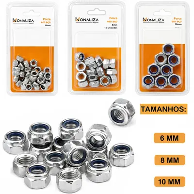 PORCA DE ACO 32 / 16 / 8 PECAS 6MM / 8MM / 10MM