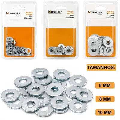 ARRUELA DE ACO COM 60 / 40 / 20 PECAS 6MM / 8MM / 10MM
