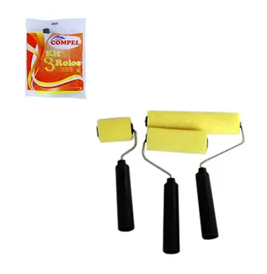 ROLO DE ESPUMA PARA PINTURA CABO METAL/PLASTICO COM 3 PECAS 15/9/5CM