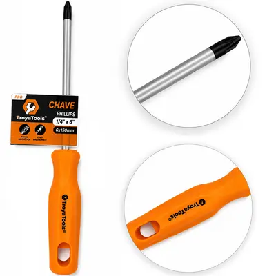 CHAVE PHILIPS DE ACO CARBONO COM PONTA IMANTADA + CABO PLASTICO PRO LARANJA ¼''X6'' 6X150MM UND