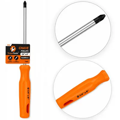 CHAVE PHILIPS DE ACO CARBONO COM PONTA IMANTADA + CABO PLASTICO PRO LARANJA ¼''X8'' 6X200MM UND