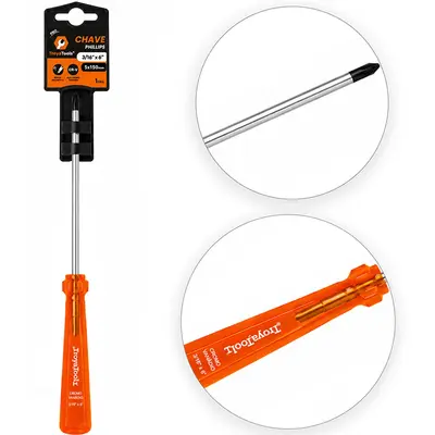 CHAVE PHILIPS ACO CROMO VANADIO CR-V PONTA IMANTADA + CABO TRANSLUCIDO PRO LARANJA 3/16''X6'' 5X150MM UND