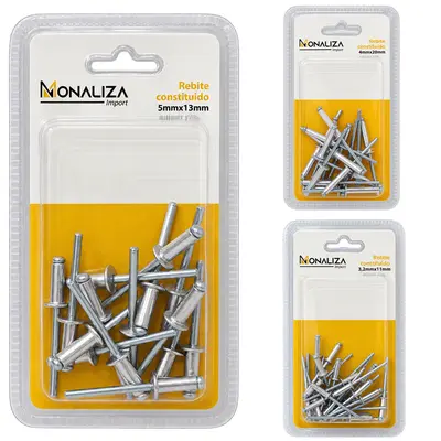 KIT DE REBITES DE ALUMINIO COM 15 / 16 / 28 PECAS 5X13MM/4X20MM/3,2X11MM