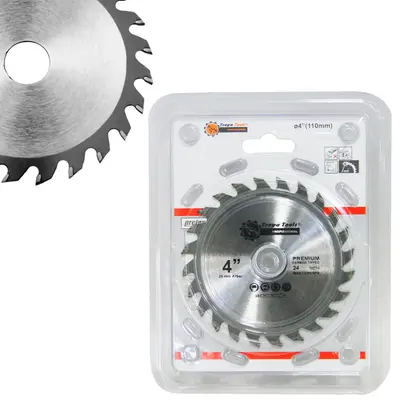 DISCO DE CORTE PARA MADEIRA COM PONTA DE VIDEA 24 DENTES 4'' 110MM ANEL ADAPTADOR