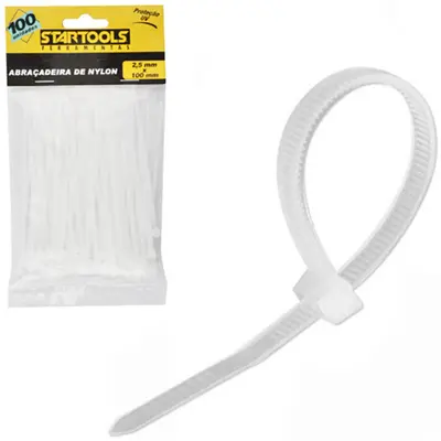 ABRACADEIRA DE NYLON BRANCO PRO COM 100 PECAS 2,5X100MM NA SOLAPA