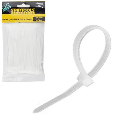 ABRACADEIRA DE NYLON BRANCO PRO COM 100 PECAS 2,5X80MM NA SOLAPA