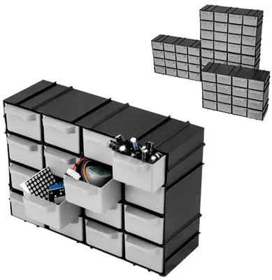 MINI ORGANIZADOR DE PLASTICO MODULAVEL COM 16 GAVETAS 21,5X15X8CM 7001