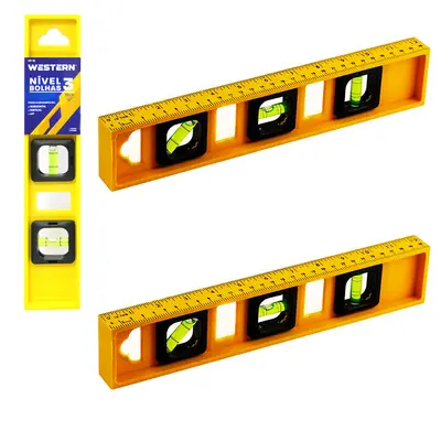 NIVEL DE PLASTICO AMARELO COM 3 BOLHAS 30CM