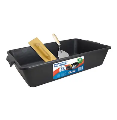 CAIXA DE PLASTICO RETANGULAR PARA MASSA DE PEDREIRO COM ALCA 20L 61X37X14CM