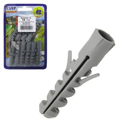 BUCHA DE NYLON CINZA 10MM 10 PECAS NA CARTELA