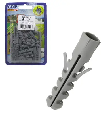 BUCHA DE NYLON CINZA 6MM 30 PECAS NA CARTELA