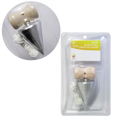 PRUMO DE PEDREIRO DE METAL COM FIO DE ALGODAO 3M 300G NA CARTELA