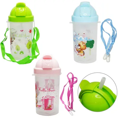 COPO BABY COM TAMPA E CANUDO + ALCA DE PLASTICO COLORS 380ML