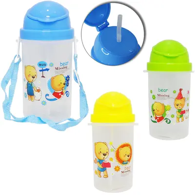 COPO BABY COM TAMPA E CANUDO + ALCA DE PLASTICO ESTAMPAS 380ML