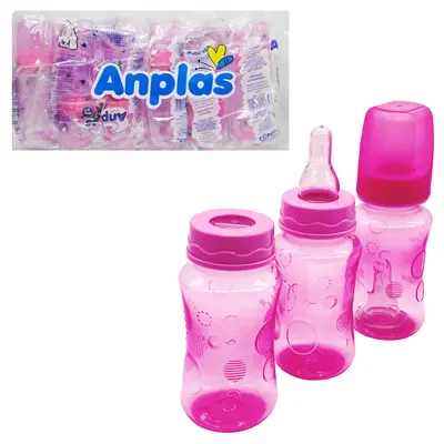MAMADEIRA COM BICO DE SILICONE ANPLAS COLOR ROSA COM 6 PECAS 140ML