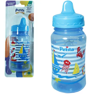 COPO BABY COM VALVULA REDUTORA + TAMPA E BICO DE PLASTICO DINO PREMIUM AZUL 270ML