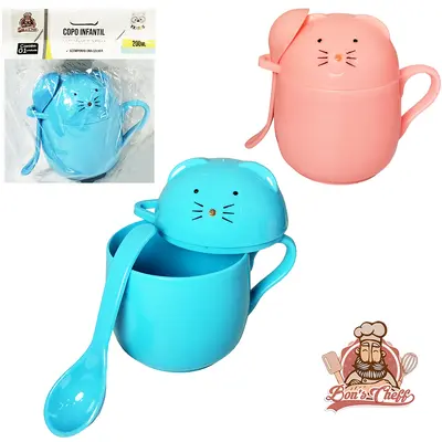 CANECA PAPINHA COM TAMPA E COLHER DE PLASTICO 200ML BONS CHEFF