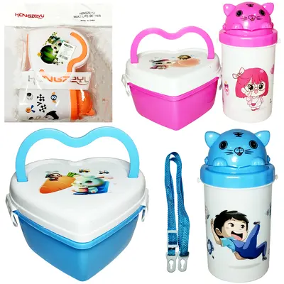 KIT ALIMENTACAO / PAPINHA VIAGEM MARMITA DE PLASTICO COM GARRAFA SQUEEZE 350ML