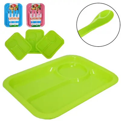 KIT ALIMENTACAO / PAPINHA PRATO + COLHER + FACA E GARFO DE PLASTICO COLORS 12 PECAS NA SOLAPA