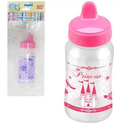 COPO BABY COM TAMPA + BICO DE PLASTICO PRINCESA ANPLAS ROSA 270ML