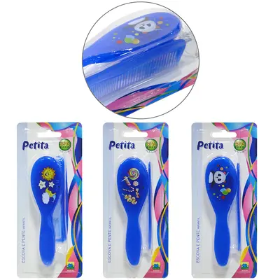 PENTE + ESCOVA DE CABELO INFANTIL ESTAMPAS SORTIDAS AZUL