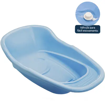 BANHEIRA DE PLASTICO COM VALVULA ADOLETA BEBE AZUL 20L 70X40X22CM