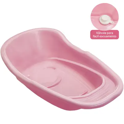 BANHEIRA DE PLASTICO COM VALVULA ADOLETA BEBE ROSA 20L 70X40X22CM
