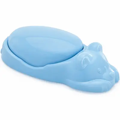 SABONETEIRA DE PIA DE PLASTICO ADOLETA BEBE URSO AZUL COM TAMPA 18X5CM